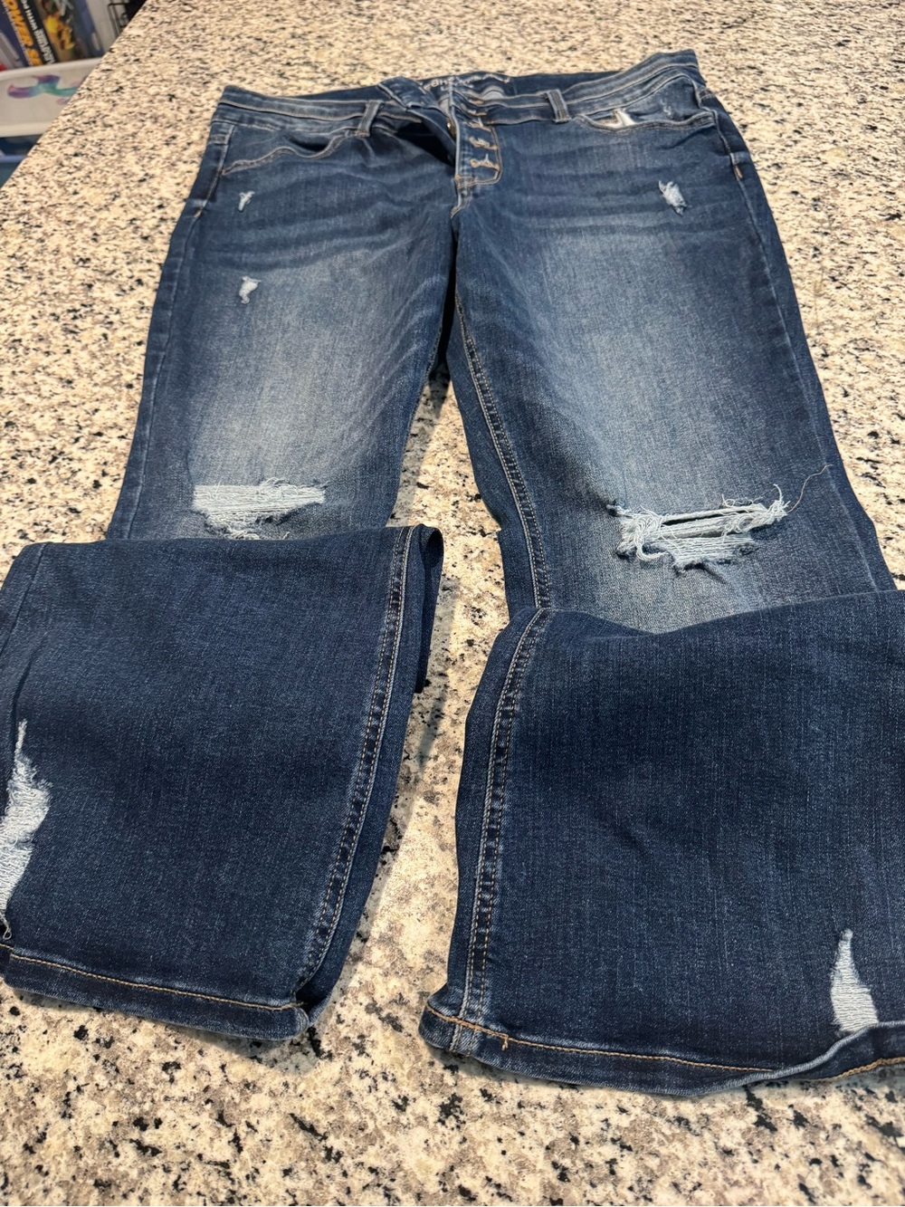 Re/Done Dark Blue Distressed Flare Jeans